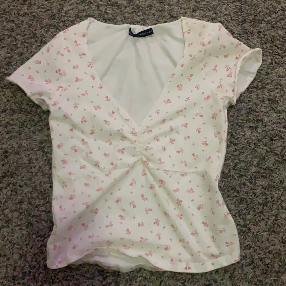 White and Pink Brandy Melville Crop Top